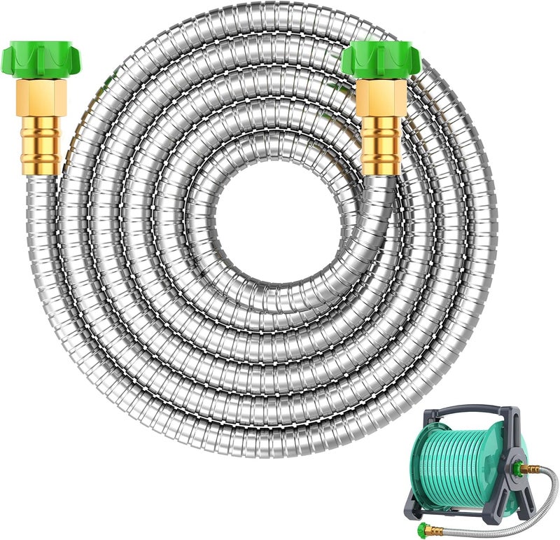BlueGarden Short Metal Garden Hose 10ft with Female to Female Connector， Stainless Steel Small Leader Hose for Hose Reel, Long, Flexible, Lightweight & Heavy Duty Water Pipe, Outdoor Water Hose Extension Adapter - Image 1